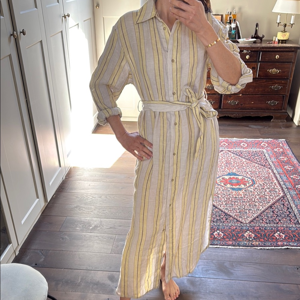 H&M Yellow and White Striped Midi Dress